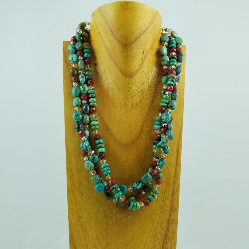 Genuine Turquoise Twisted 3-Strand Necklace
